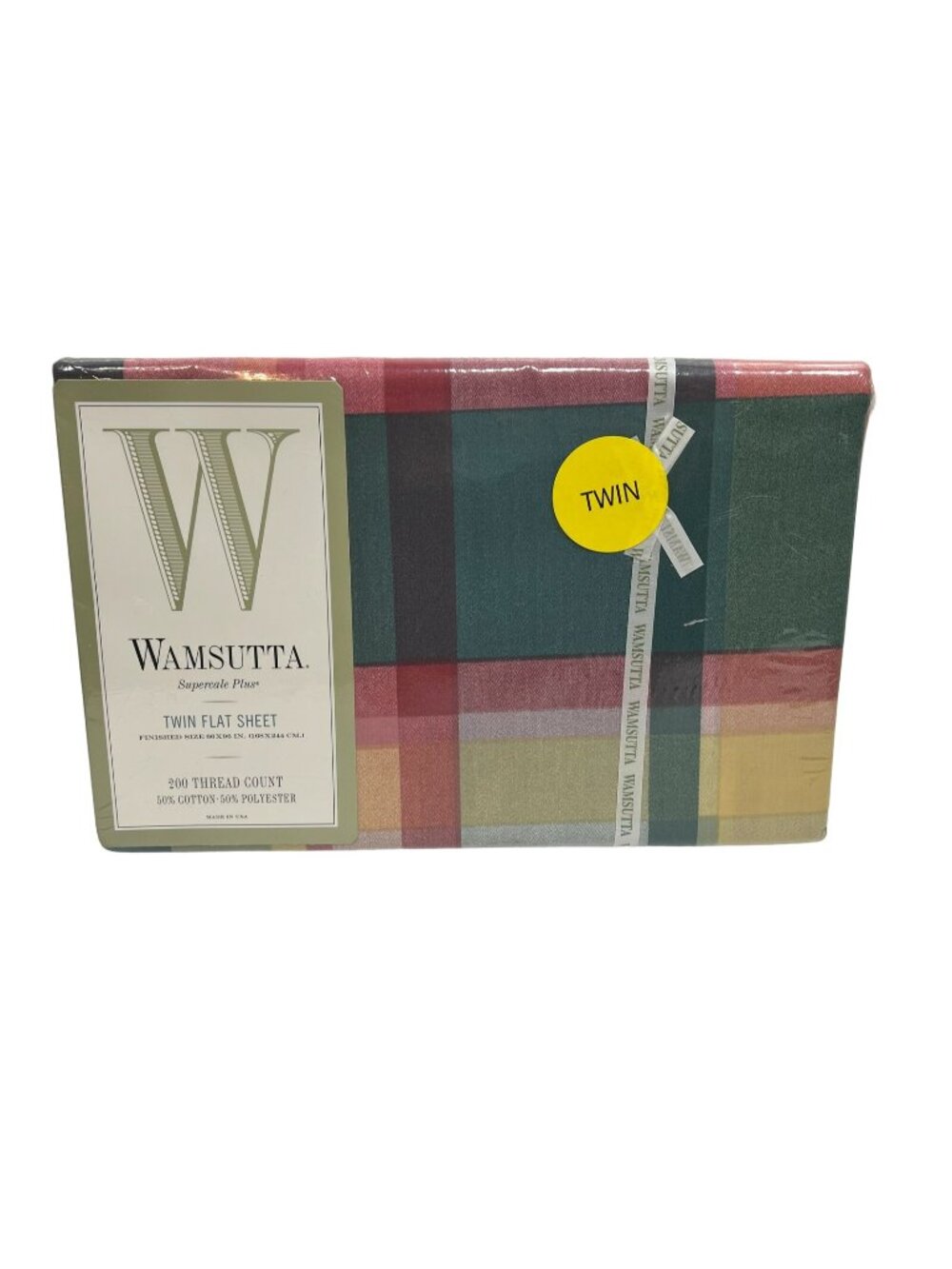 NOS Warmsutta Tyler Plaid Mardi Gras Collection Twin Flat Sheet HTF Supercale